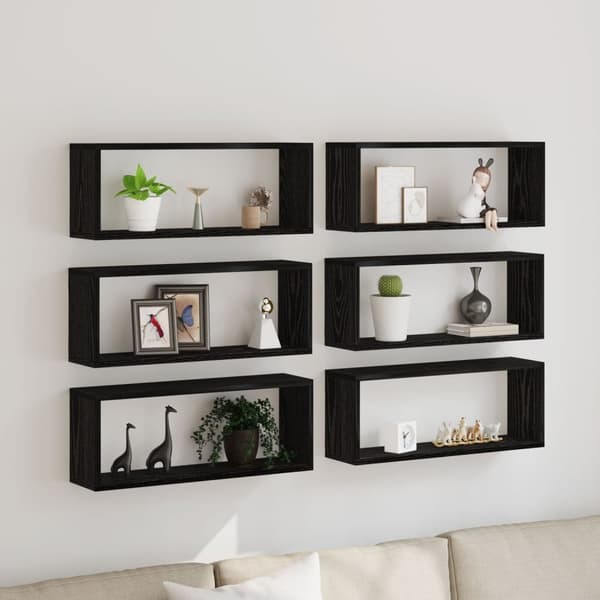 vidaXL Vegghyller 6 stk Sort Eik 60x15x23 cm Ingeniørtre
