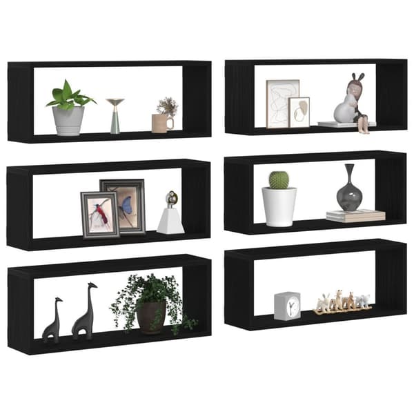 vidaXL Vegghyller 6 stk Sort Eik 60x15x23 cm Ingeniørtre