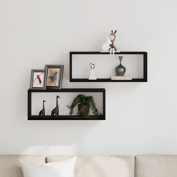 vidaXL Væg Hylder Sæt af 2 Sort eg Konstrueret træ 60 x 15 x 23 cm