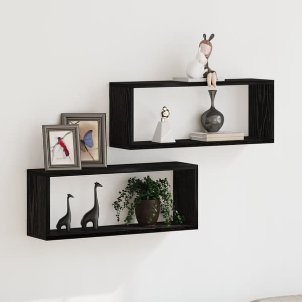 vidaXL Vegghyller 2 Pakke Svart Eik 60x15x23 cm Laget av Konstruert Tre