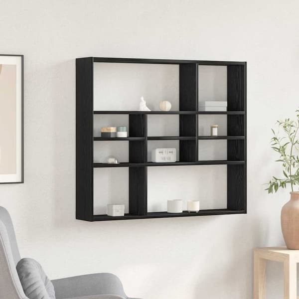 vidaXL væghylde 90x16x78 cm konstrueret træ sort egetræsfarve