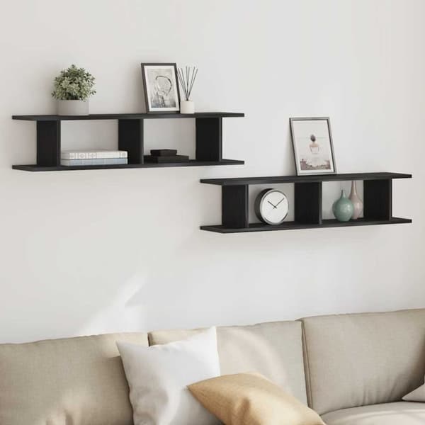 vidaXL væghylder 2 stk. 90x18x20 cm konstrueret træ sort egetræ