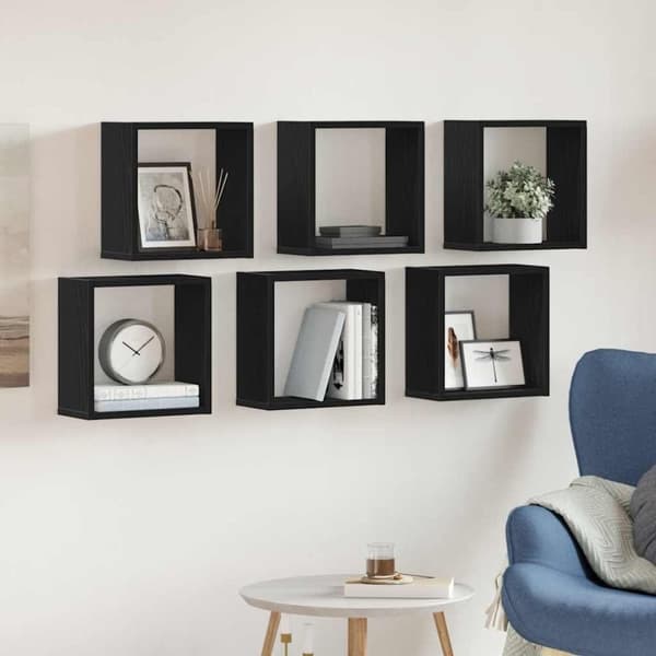 vidaXL Vägghylla kubformad 6 st svart ek 30x15x30 cm konstruerat trä