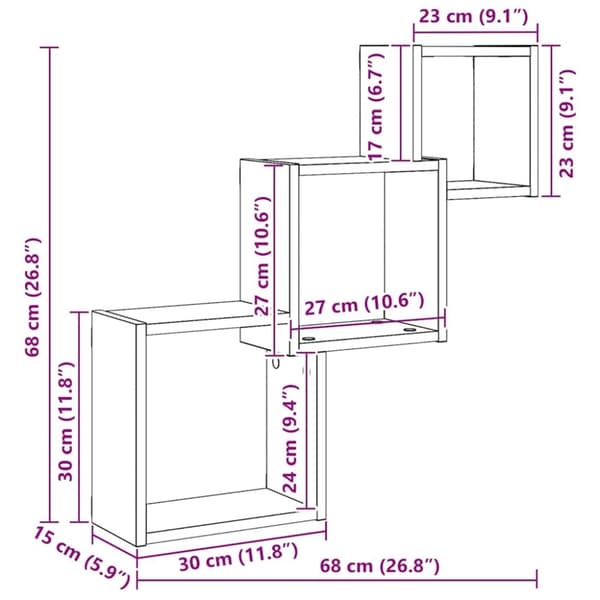 vidaXL Vegghyller kubeformet svart eik 68x15x68 cm konstruert tre