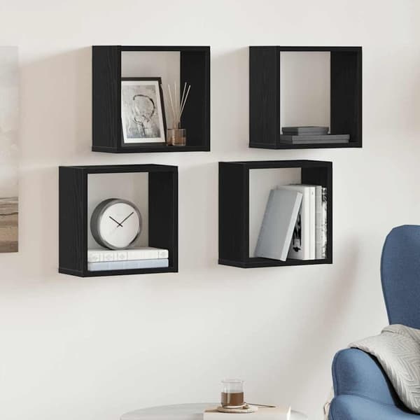 vidaXL Vägghylla kubformad 4 st svart ek 30x15x30 cm konstruerat trä