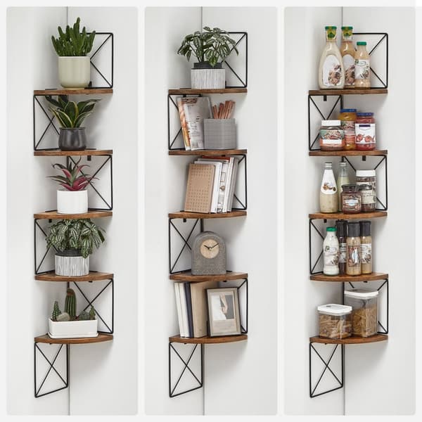 Hylly, kulmahylly, aaltomaisella designilla, 5 tasoa, vintagepronssi-musta.