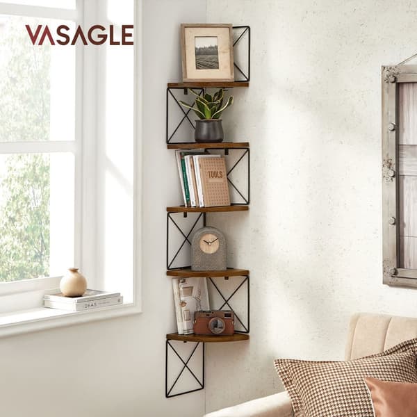 Hylly, kulmahylly, aaltomaisella designilla, 5 tasoa, vintagepronssi-musta.
