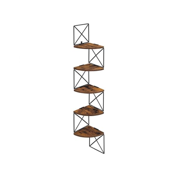 Hylla, Hörnhylla, Zigzag-design, 5 nivåer, Vintagebrun-Svart.