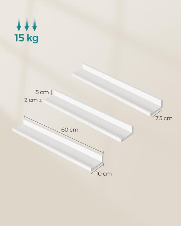 Vägg hylla, SONGMICS, 38x10 cm, Vit
