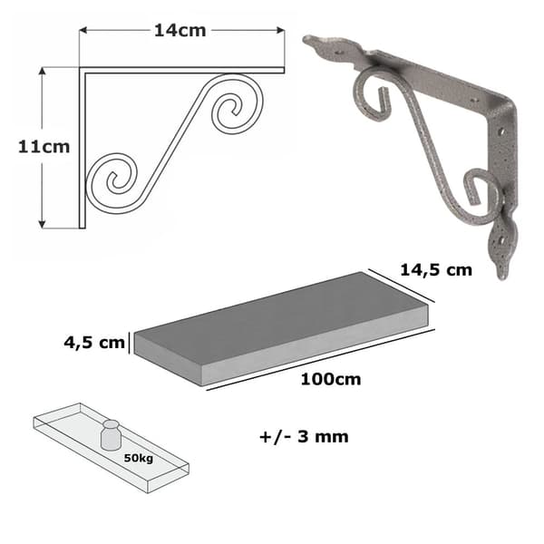 Set Trähylla Vit 145mm x 100cm WOZ 140mm Silver