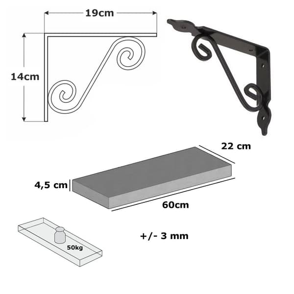 Set Trähylla Mörk Ek 220mm x 60cm WOZ 190mm Svart