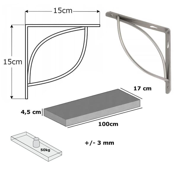 Set Trähylla Ljus Ek 170mm x 100cm TRAMP 150mm Silver