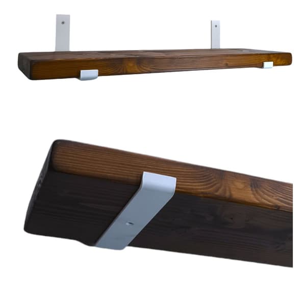 Sæt Træhylde Mørk Eg 145 mm x 20 cm Beslag buet ned BD 145 mm mat hvid