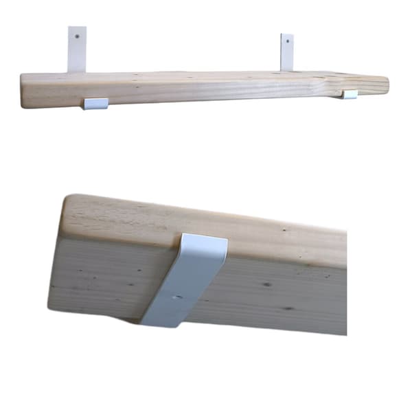 Sæt med træhylde rå 220 mm x 120 cm beslag buet ned BD 220 mm mat hvid
