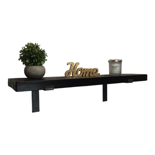 Sæt træhylde sort 220 mm x 150 cm op buet beslag BU 220 mm rå