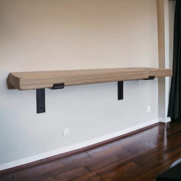 Sæt træhylde rå 145 mm x 180 cm opad buet beslag BU 145 mm rå