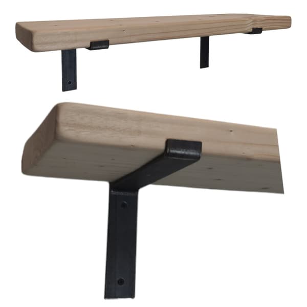 Sæt træhylde rå 145 mm x 180 cm opad buet beslag BU 145 mm rå