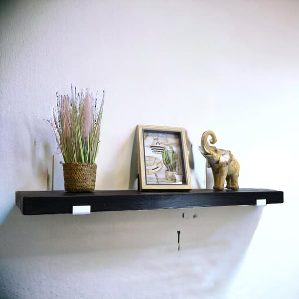 Trähyllsats Svart 220mm x 140cm Nedböjt fäste BD 220mm Matt Vit