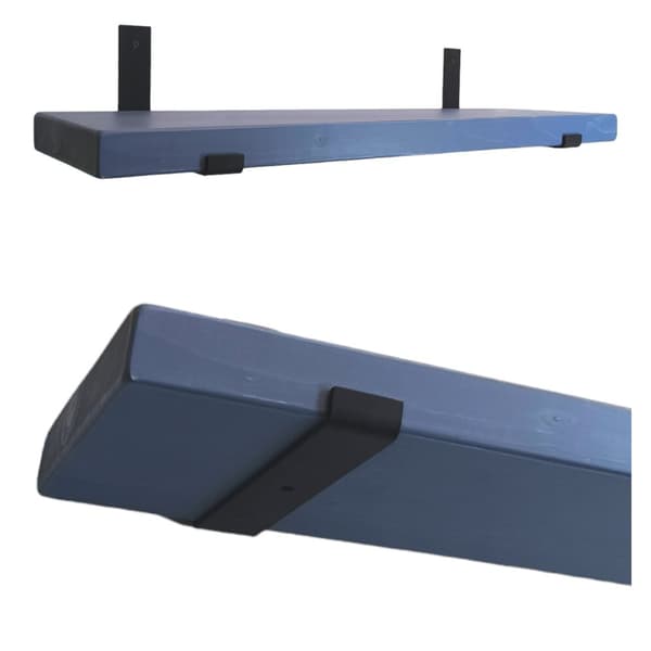 Blå trähyllsats 145 mm x 120 cm nedböjt fäste BD 145 mm matt svart