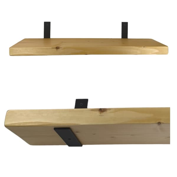 Sæt Træhylde Lys Eg 145mm x 70cm Beslag 2L 145mm Mat Sort