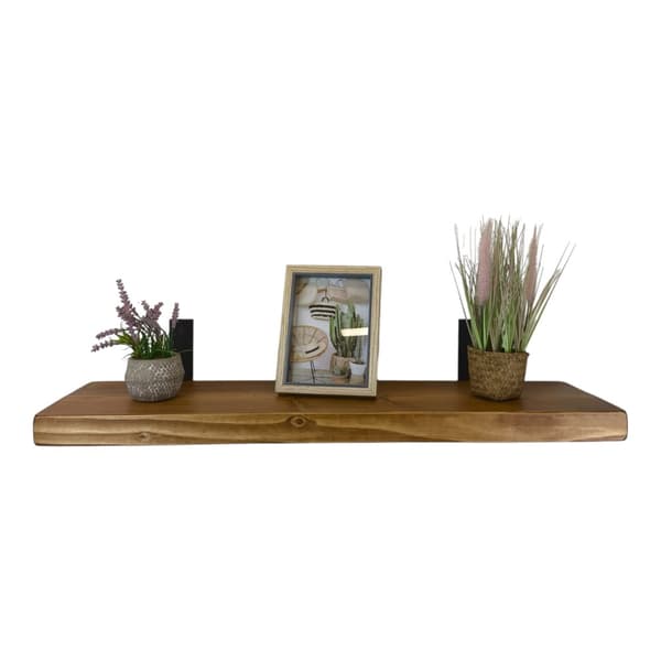 Sæt Træhylde Medium Eg 220mm x 30cm Beslag 2L 220mm Mat Sort