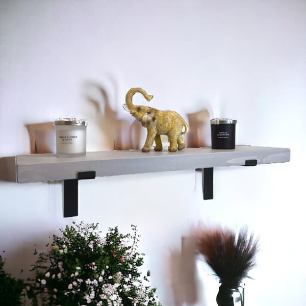 Antik grå trähyllsats 220mm x 100cm Up Böjt fäste BU 220mm Matt Svart