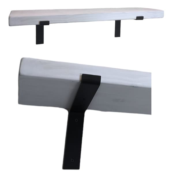 Set Trähylla Vit 220mm x 80cm Up Böjt Fäste BU 220mm Matt Svart