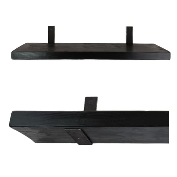 Sæt træhylde Sort 220mm x 90cm Beslag 2L 220mm Rå