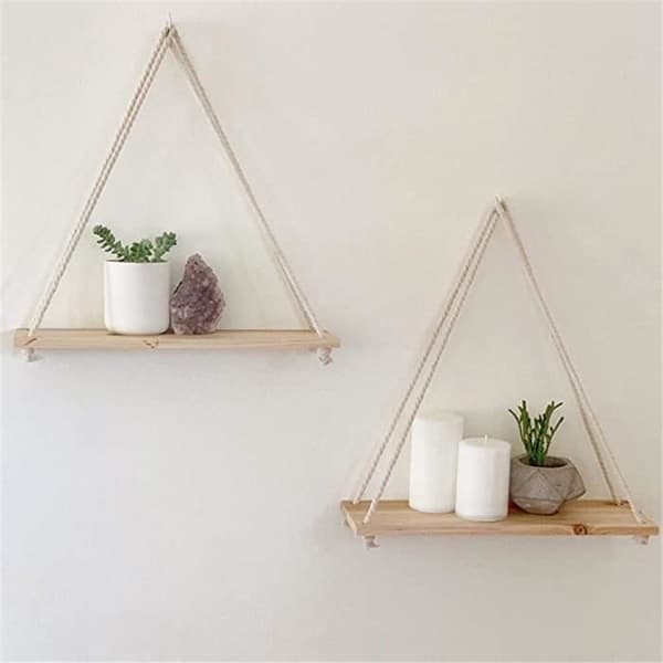 TD® Vägghängande Hylla Trävägg Flytande hyllor Rep Hyllor Rep för vardagsrum Kök Badrum, L 45x14x0,85c