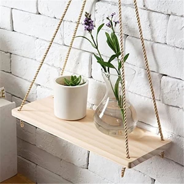 TD® Vägghängande Hylla Trävägg Flytande hyllor Rep Hyllor Rep för vardagsrum Kök Badrum, L 45x14x0,85c