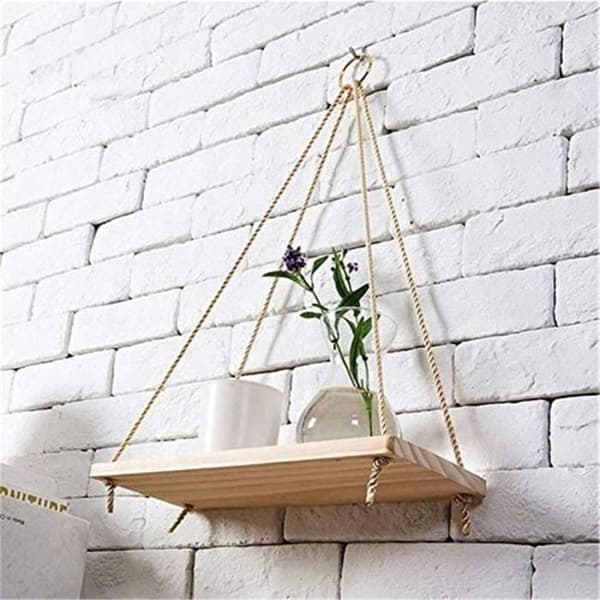 TD® Vägghängande Hylla Trävägg Flytande hyllor Rep Hyllor Rep för vardagsrum Kök Badrum, L 45x14x0,85c