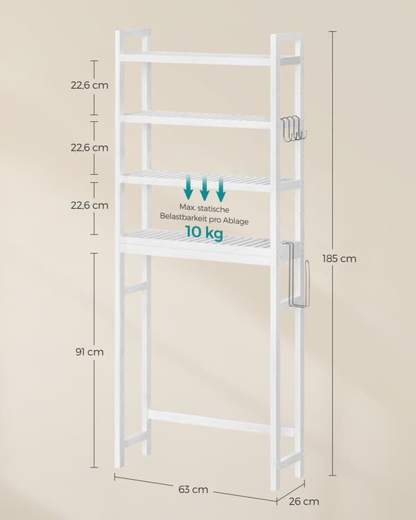 Toilet reol, SONGMICS, 26x63x185 cm, Naturlig beige.
