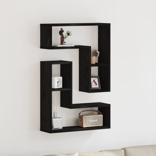 Vägghyllor 2 st Svart Ek 50x15x85 cm Ingenjör trä
