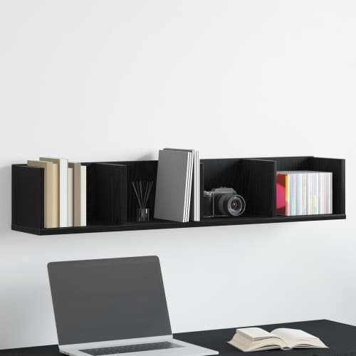 Vägghylla för CD svart ek 100x18x18 cm konstruerat trä