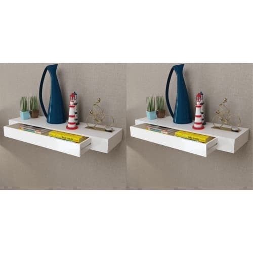 Svävande vägghyllor med lådor 2 st 80 cm vit