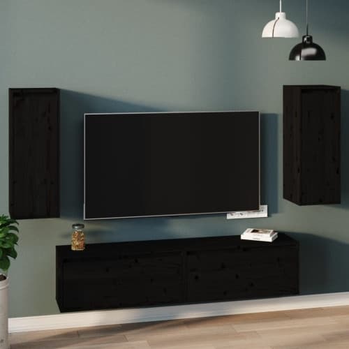 Väggskåp 2 st svart 30x30x80 cm massiv furu
