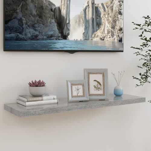 Svävande vägghylla betonggrå 90x23,5x3,8 cm MDF