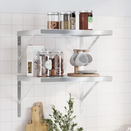 Vägghyllor 2 st 50x40x3 cm silver rostfritt stål