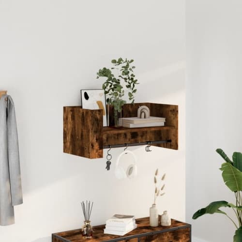 Vägghylla rökfärgad ek 70,5x35x30,5 cm konstruerat trä