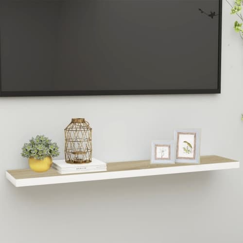 Svävande vägghylla ek och vit 120x23,5x3,8 cm MDF