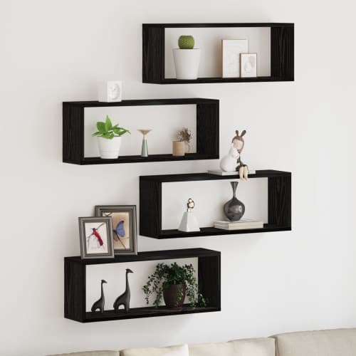 Vägghyllor Set om 4 - Svart Ek - 60x15x23 cm - Tillverkad av Ingenjörsmaterial