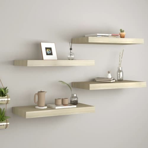 Svävande vägghyllor 4 st ek 50x23x3,8 cm MDF