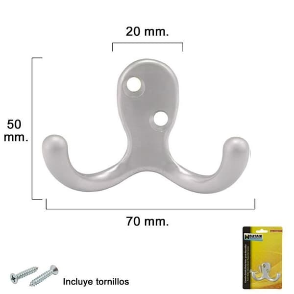 Gancho Doble Plata Mate - WOLFPACK - Liten kompletterande möbel - Grå - Matt - 70x50 mm