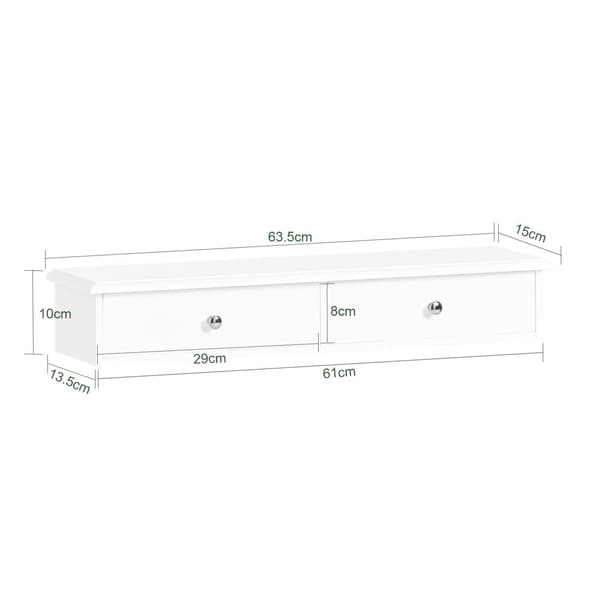 Vægmonteret hylde, FRG43-W, 15x10x64 cm, Hvid