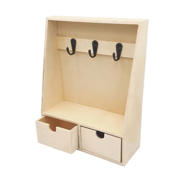 Hylla - Nyckelring - 2 lådor - Trä - Att anpassa - 27x21x8 cm