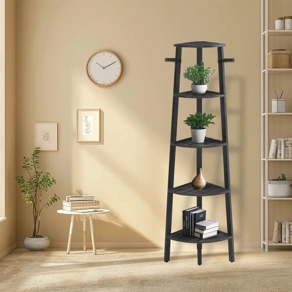 Hjørnehylde, Bogreol med 5 niveauer, 37,2x37,2x159 cm, Antracitgrå-Mat Sort