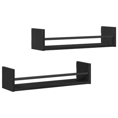 Vägghyllor 2 st Svart Ek 60x16x14 cm Ingenjörsträ