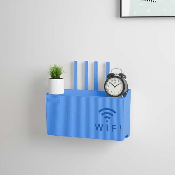 Väggmonterad hylla för wifi-router-switch blå