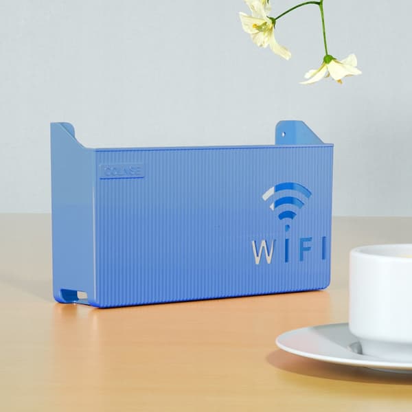 Väggmonterad hylla för wifi-router-switch blå