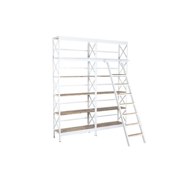 Hyller Home ESPRIT Hvit Naturell Metall Treverk av mangotre 180 x 35 x 220 cm